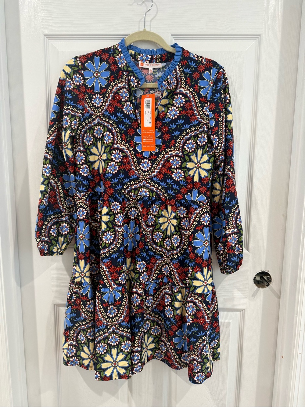 Jude Connally Dolly Fall Dress Floral Tiered Long-Sleeve Dress in Blue and Black